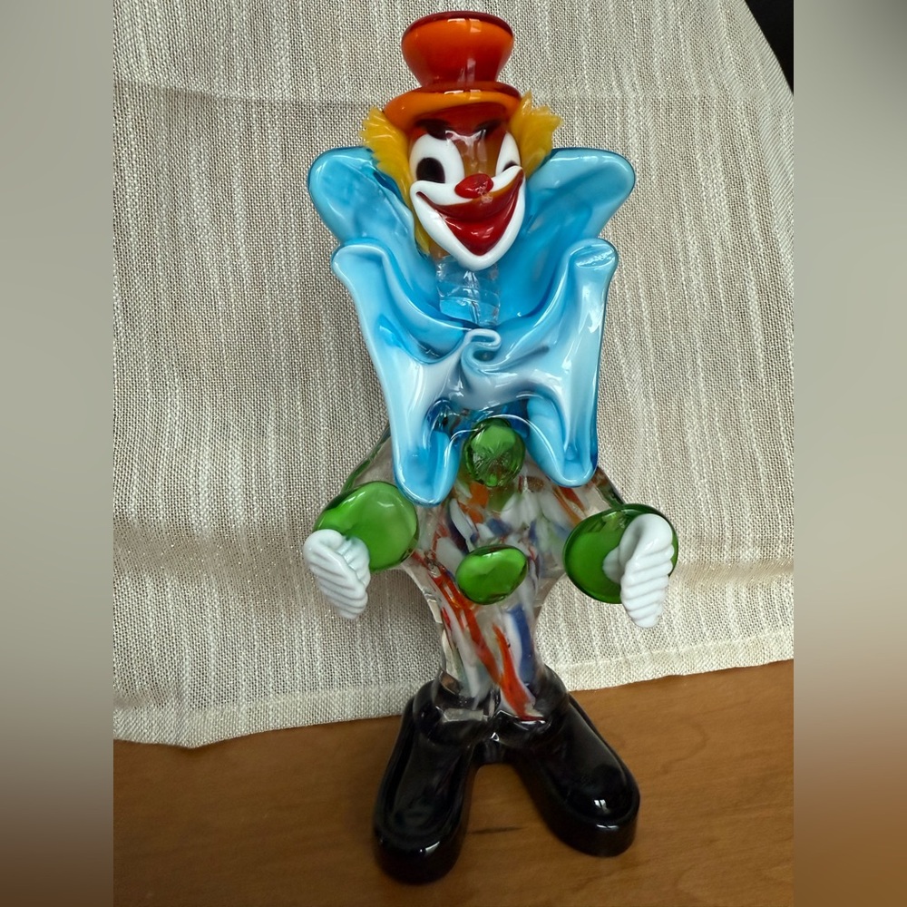 Colorful Hand-Blown Glass Clown Figurine
